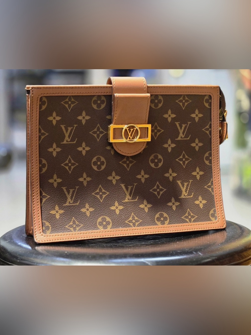 Louis Vuitton Brown Monogram Canvas Briefcase with Tan Leather and Gold Hardware